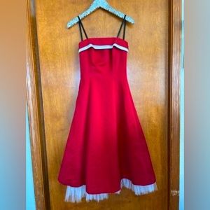 Red + White Strapless Dress with Tulle by Roberta Bridal